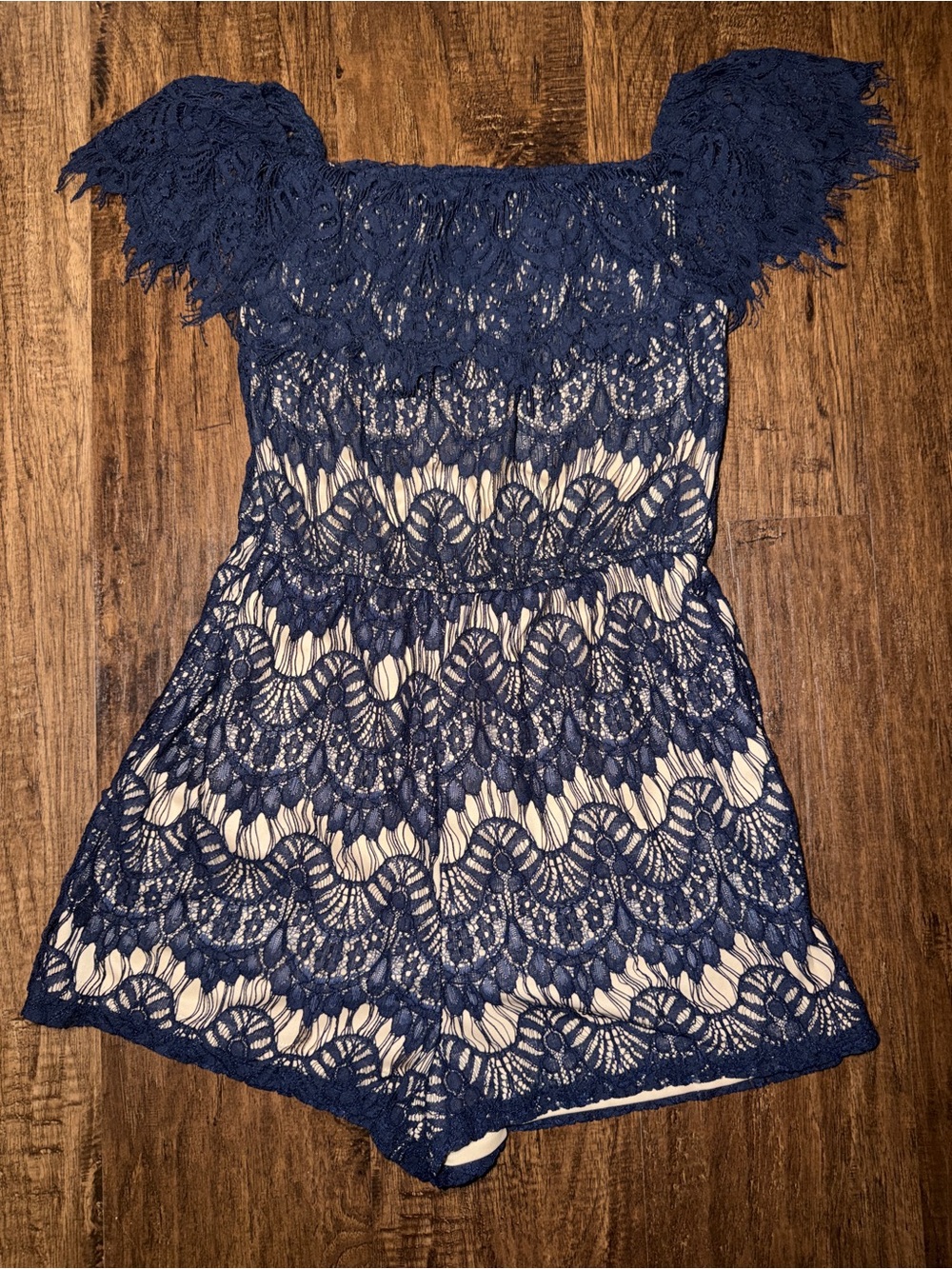 Rue21 Navy Lace Romper with Cream Lining